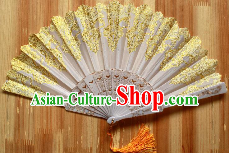 Chinese Handmade Classical Golden Folding Fans Folk Dance Accordion Fan for Women