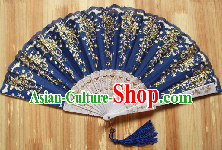 Chinese Handmade Classical Navy Folding Fans Folk Dance Accordion Fan for Women