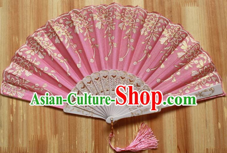 Chinese Handmade Classical Pink Folding Fans Folk Dance Accordion Fan for Women