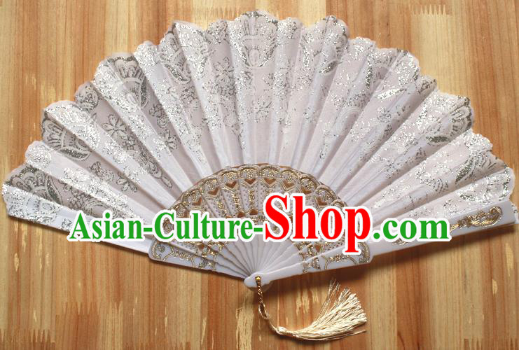 Chinese Handmade Classical White Folding Fans Folk Dance Accordion Fan for Women