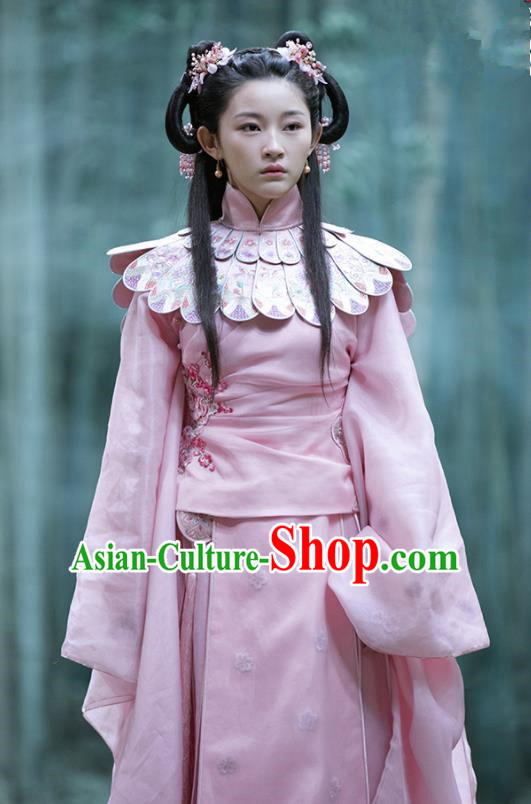 Film The Knight of Shadows Chinese Ming Dynasty Princess Pink Hanfu Dress Ancient Peri Embroidered Costume and Headpiece for Women