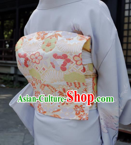 Japanese Handmade Kimono Waist Accessories White Brocade Waistband Japan Traditional Yukata Belts for Women