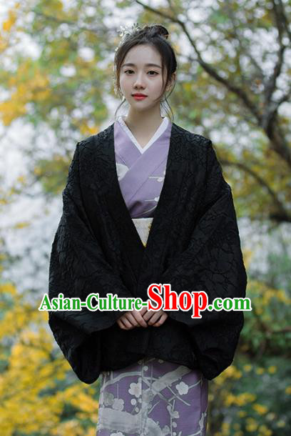 Japanese Handmade Kimono Black Haori Costume Japan Traditional Jacket for Women