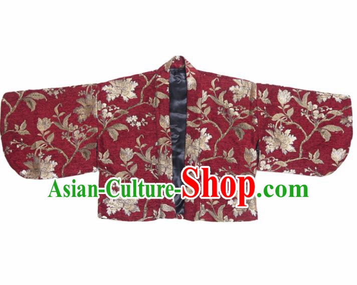 Japanese Handmade Kimono Embroidered Red Haori Costume Japan Traditional Jacket for Women