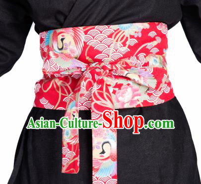 Japanese Handmade Kimono Red Brocade Waistband Japan Traditional Yukata Belts for Women