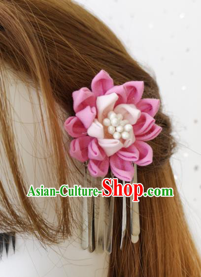 Japanese Handmade Kimono Hair Accessories Japan Traditional Yukata Pink Silk Flowers Hairpins for Women