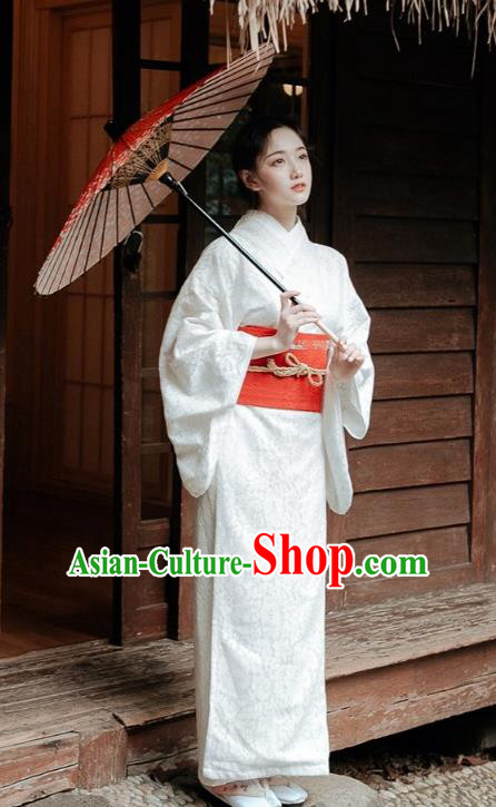 Japanese Handmade White Lace Kimono Costume Japan Traditional Yukata Dress for Women