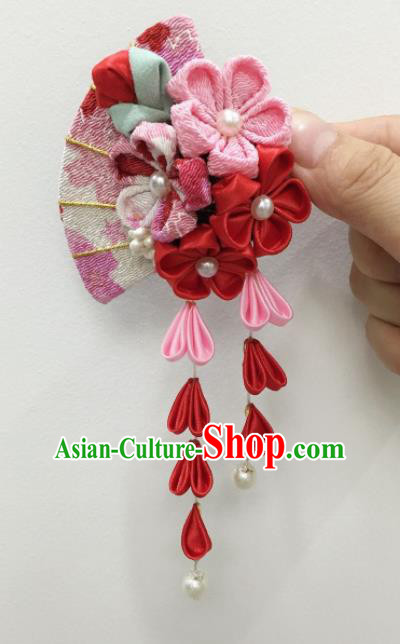 Japan Traditional Yukata Red Sakura Tassel Hair Claw Japanese Handmade Kimono Hair Accessories for Women