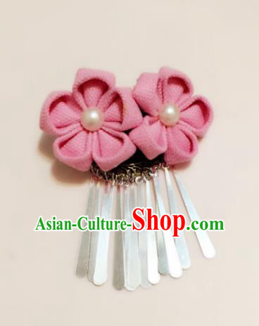 Japan Traditional Yukata Pink Sakura Tassel Hair Claw Japanese Handmade Kimono Hair Accessories for Women