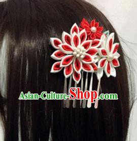 Japanese Traditional Geisha Red Flowers Tassel Hairpins Japan Handmade Kimono Hair Accessories for Women