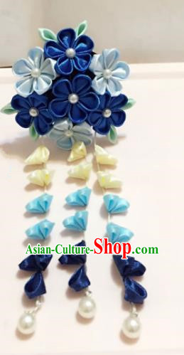 Japanese Traditional Geisha Navy Sakura Tassel Hairpins Japan Handmade Kimono Hair Accessories for Women