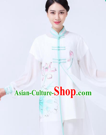 Chinese Traditional Tai Chi Printing Lotus Costume Martial Arts Uniform Kung Fu Wushu Clothing for Women