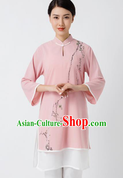 Chinese Traditional Tai Chi Printing Plum Blossom Pink Costume Martial Arts Uniform Kung Fu Wushu Clothing for Women