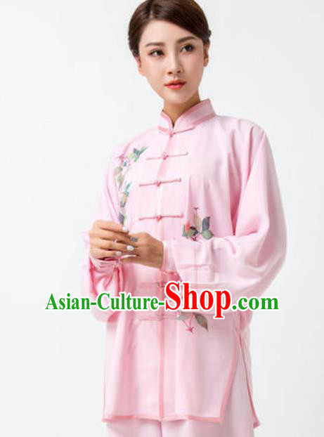 Chinese Traditional Tai Chi Printing Pink Costume Martial Arts Uniform Kung Fu Wushu Clothing for Women