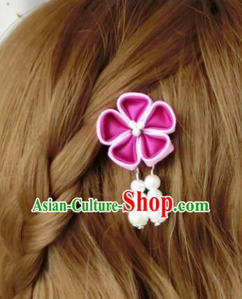 Japan Traditional Yukata Rosy Sakura Tassel Hair Claw Japanese Handmade Kimono Hair Accessories for Women