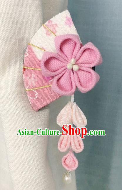 Japan Traditional Yukata Pink Sakura Tassel Hair Claw Japanese Handmade Kimono Hair Accessories for Women