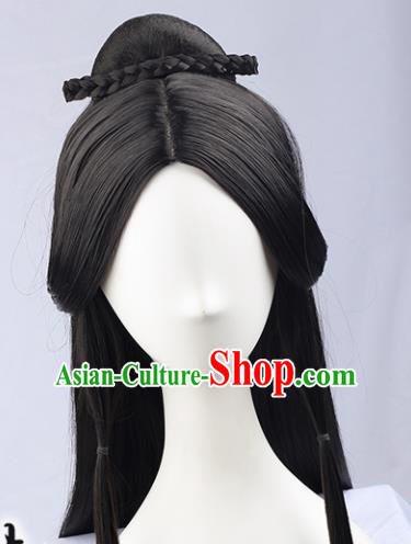 Handmade Chinese Traditional Hanfu Black Wigs Sheath Ancient Imperial Consort Chignon for Women