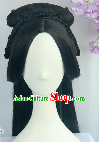 Handmade Chinese Ancient Han Dynasty Princess Headpiece Chignon Traditional Hanfu Wigs Sheath for Women