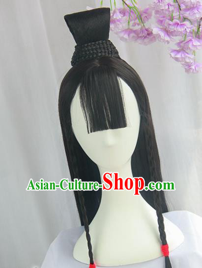 Handmade Chinese Ancient Jin Dynasty Swordswoman Headpiece Chignon Traditional Hanfu Wigs Sheath for Women