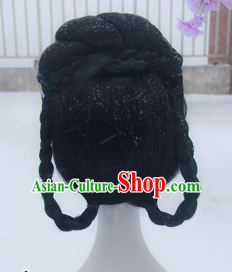 Handmade Chinese Ancient Court Maid Headpiece Chignon Traditional Hanfu Wigs Sheath for Women