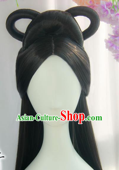 Handmade Chinese Ancient Han Dynasty Imperial Consort Headpiece Chignon Traditional Hanfu Wigs Sheath for Women