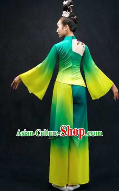Chinese Classical Dance Costume Traditional Umbrella Dance Green Clothing for Women