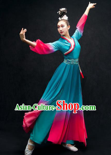 Chinese Classical Dance Costume Traditional Umbrella Dance Blue Dress for Women