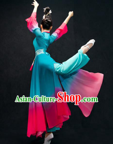 Chinese Classical Dance Costume Traditional Umbrella Dance Blue Dress for Women