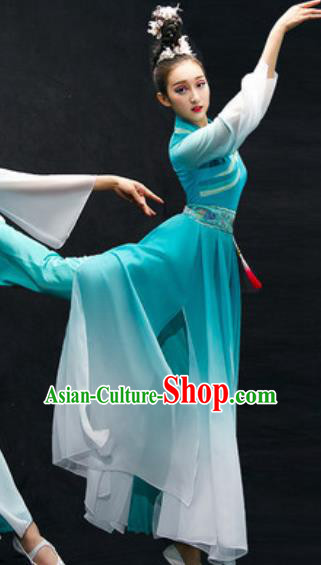 Chinese Classical Dance Costume Traditional Umbrella Dance Light Blue Dress for Women