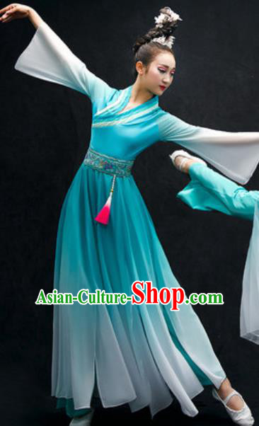 Chinese Classical Dance Costume Traditional Umbrella Dance Light Blue Dress for Women