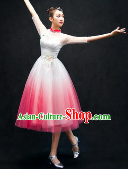 Chinese Classical Dance Costume Traditional Modern Dance Pink Veil Dress for Women