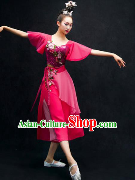 Chinese Classical Dance Costume Traditional Modern Dance Rosy Dress for Women