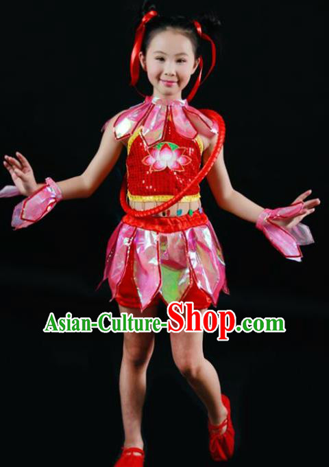 Chinese Folk Dance Stage Performance Red Costume Traditional Nezha Lotus Dance Clothing for Kids