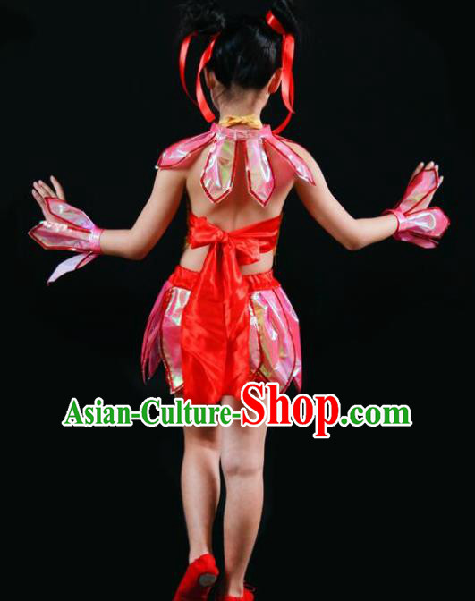 Chinese Folk Dance Stage Performance Red Costume Traditional Nezha Lotus Dance Clothing for Kids