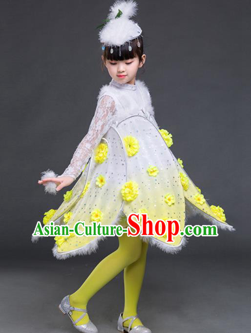 Chinese Folk Dance Stage Performance Yellow Costume Traditional Dandelion Dance Clothing for Kids