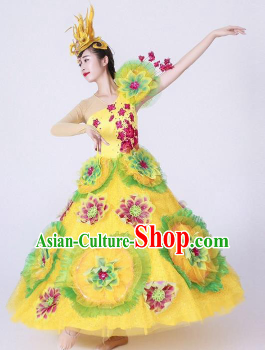 Chinese Spring Festival Gala Classical Dance Costume Traditional Opening Dance Yellow Dress for Women