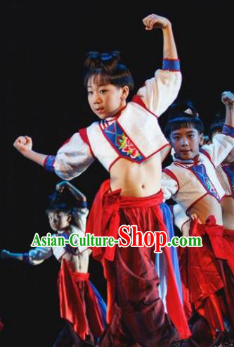 Chinese Folk Dance Stage Performance Costume Traditional Yangko Dance Drum Clothing for Kids