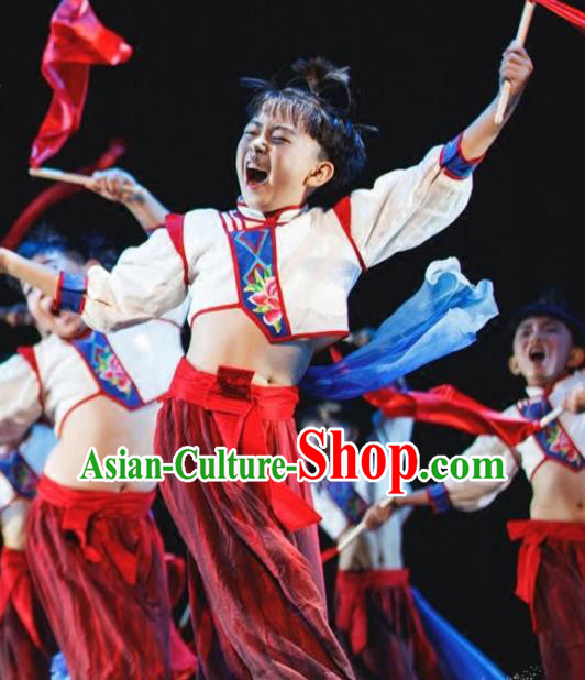 Chinese Folk Dance Stage Performance Costume Traditional Yangko Dance Drum Clothing for Kids