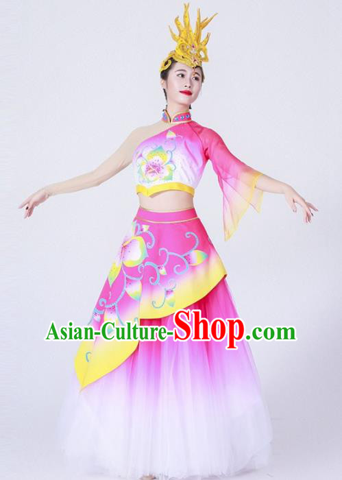 Chinese Spring Festival Gala Classical Peony Dance Costume Traditional Opening Dance Rosy Dress for Women
