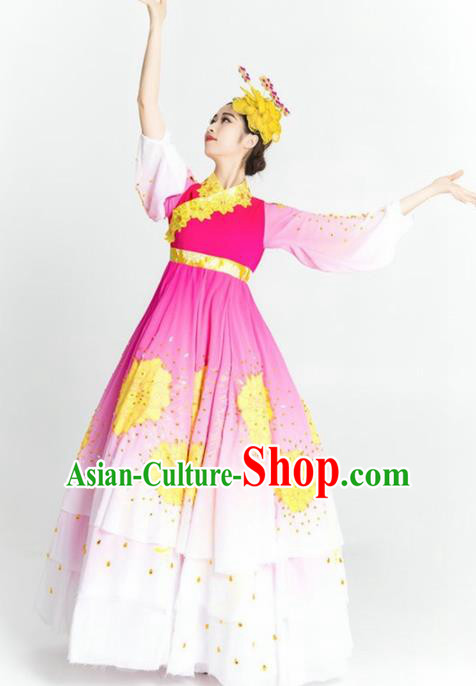 Chinese Korean Nationality Ethnic Dance Costume Traditional Minority Dance Pink Dress for Women