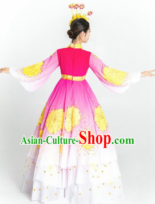 Chinese Korean Nationality Ethnic Dance Costume Traditional Minority Dance Pink Dress for Women