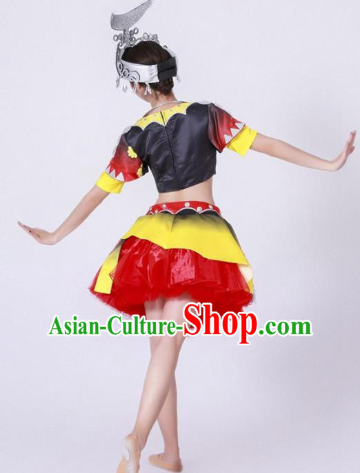 Chinese Miao Nationality Ethnic Dance Costume Traditional Hmong Minority Dance Bubble Dress for Women