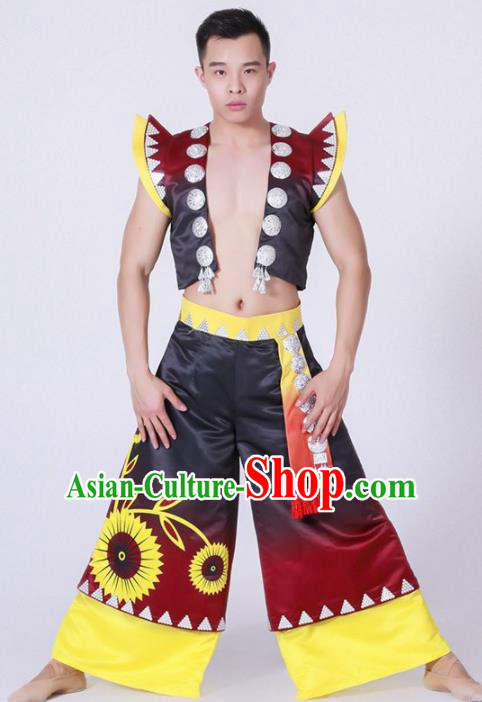 Chinese Zhuang Nationality Ethnic Dance Costume Traditional Minority Dance Clothing for Men