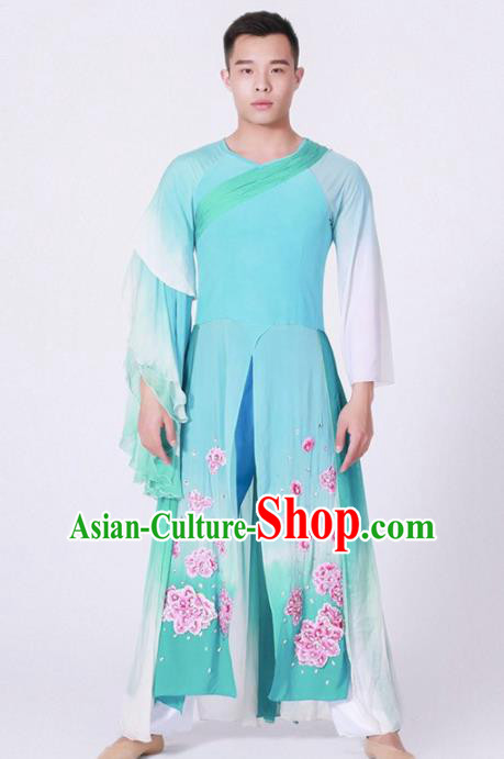 Chinese Classical Dance Stage Performance Blue Costume Traditional Group Dance Clothing for Men