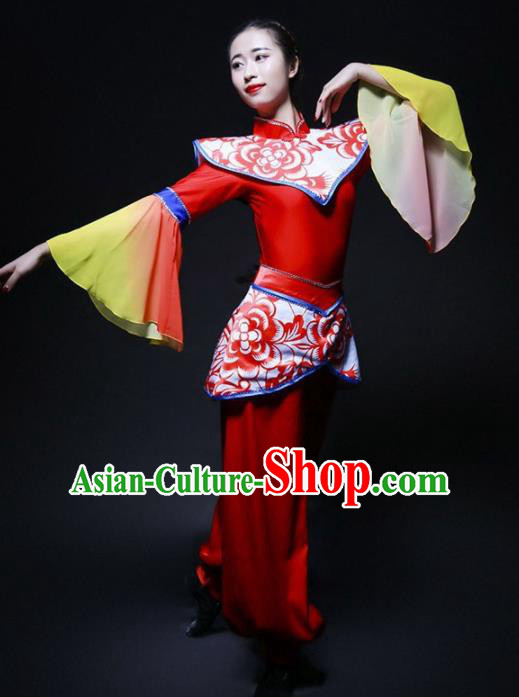 Chinese Folk Dance Yangko Stage Performance Costume Traditional Drum Dance Red Clothing for Women