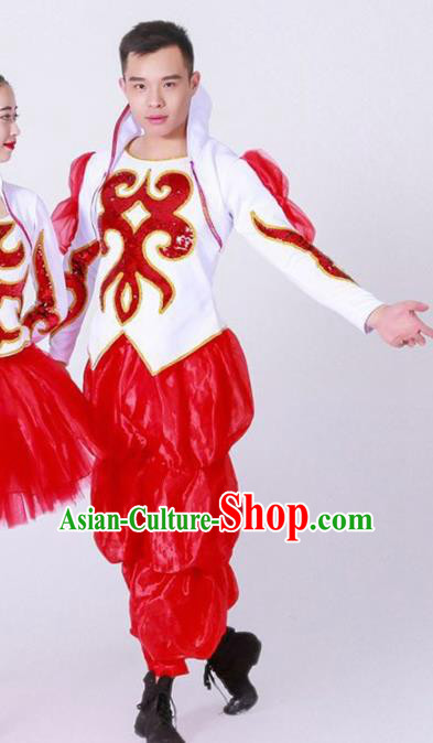 Chinese Folk Dance Yangko Costume Traditional Drum Dance Stage Performance Red Clothing for Men