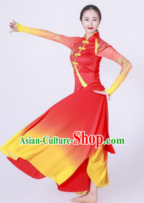 Chinese Classical Dance Chorus Stage Performance Costume Traditional Umbrella Dance Red Dress for Women