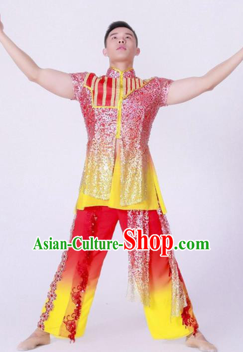 Chinese Folk Dance Red Costume Traditional Drum Dance Stage Performance Clothing for Men