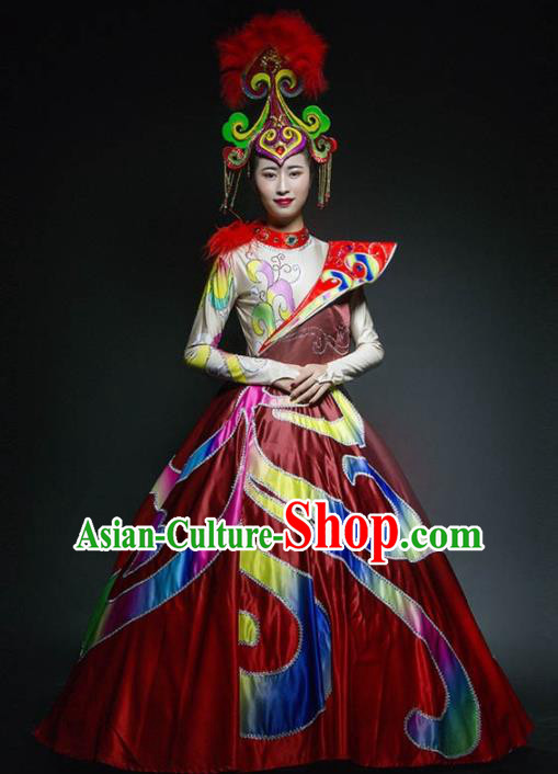 Chinese Modern Dance Stage Costume Traditional Spring Festival Gala Opening Dance Red Dress for Women