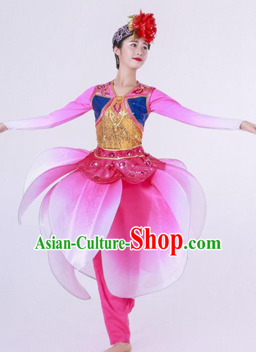 Chinese Folk Dance Yangko Stage Performance Rosy Costume Traditional Lantern Dance Clothing for Women